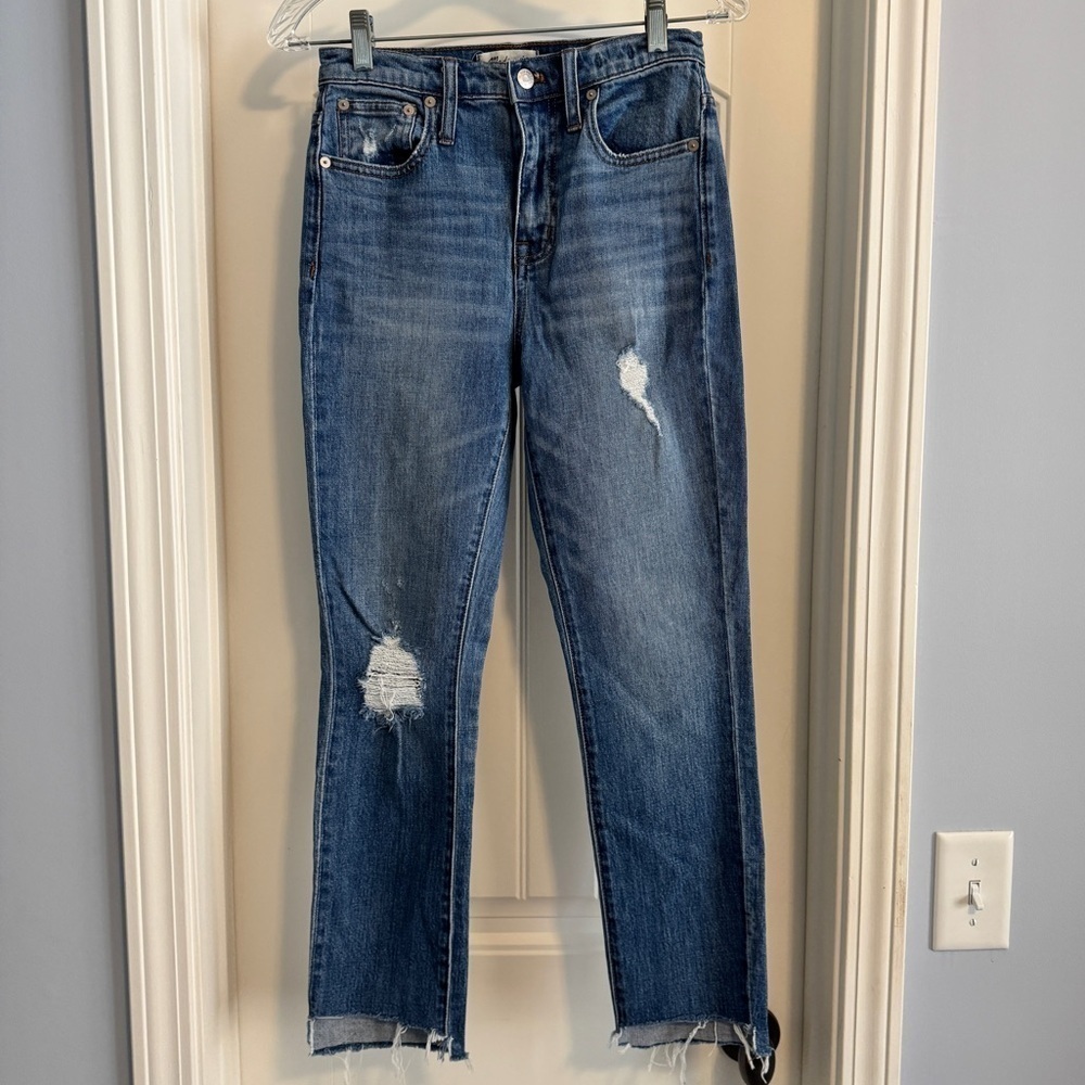 Madewell 23 The High Rise Slim Boyfriend Jeans ~ Distressed Raw Hem